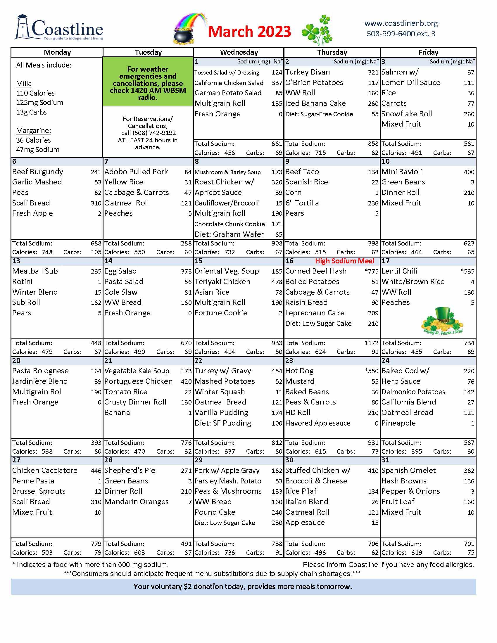 Nutrition Menu - Coastline